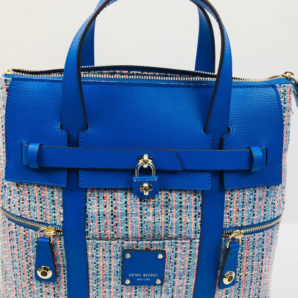 Henry Bendel Blue Tweed Jetsetter Handbag Sold out